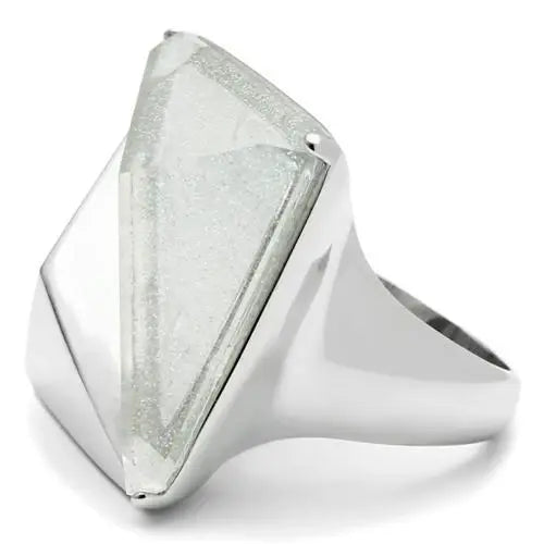 VL009 - Rhodium Brass Ring with Synthetic Synthetic Stone in Aurora Borealis (Rainbow Effect) - Alamode - Flyclothing LLC