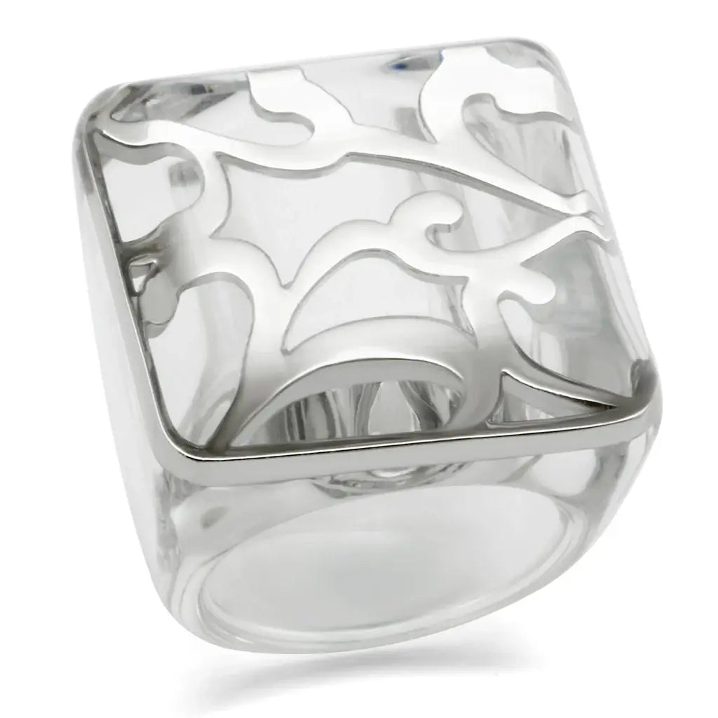 VL012 - Rhodium Brass Ring with Synthetic Synthetic Stone in Clear - Alamode - Flyclothing LLC