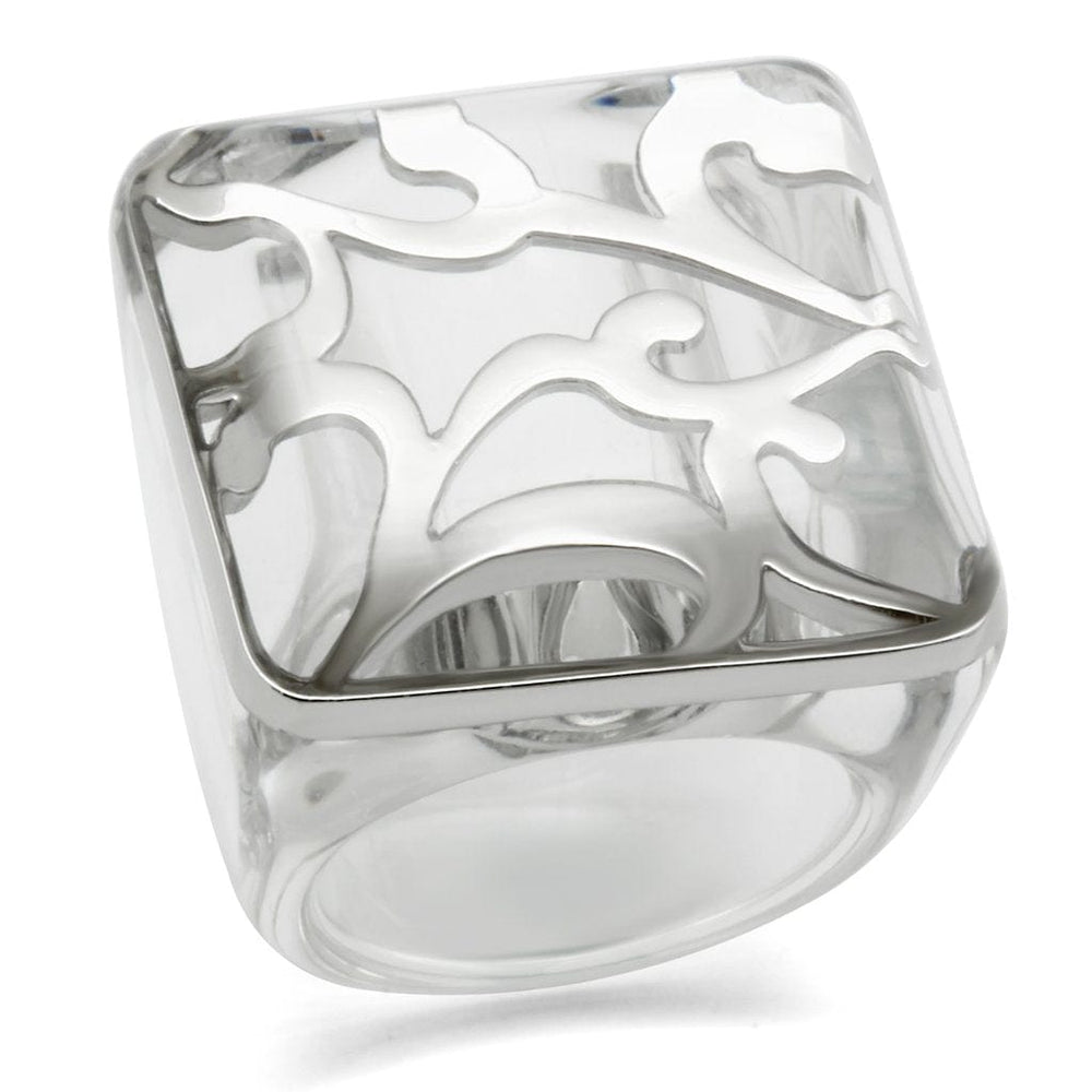 VL012 - Rhodium Brass Ring with Synthetic Synthetic Stone in Clear - Alamode