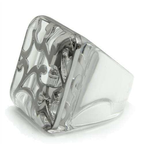 VL012 - Rhodium Brass Ring with Synthetic Synthetic Stone in Clear - Alamode - Flyclothing LLC