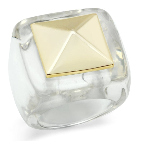 VL015 - Gold Brass Ring with Synthetic Synthetic Stone in Clear