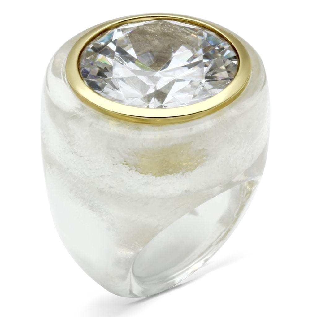 VL018 - Gold Brass Ring with AAA Grade CZ in Clear - Alamode - Flyclothing LLC