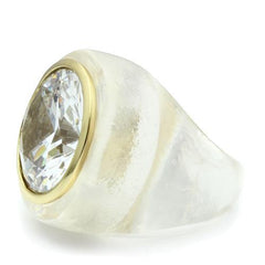 VL018 - Gold Brass Ring with AAA Grade CZ  in Clear