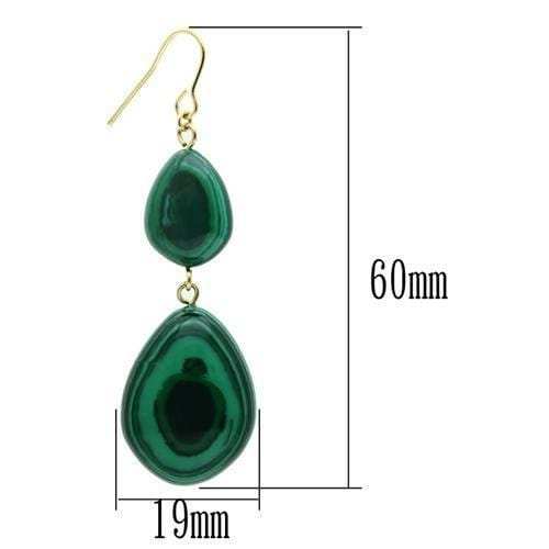 VL019 - Gold Brass Earrings with Synthetic MALACHITE in Emerald - Alamode - Flyclothing LLC