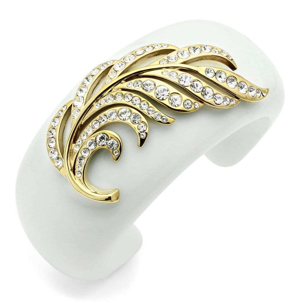 VL028 - IP Gold(Ion Plating) Brass Bangle with Synthetic Synthetic Stone in White - Alamode - Flyclothing LLC