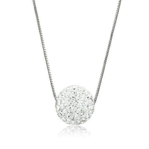 VL061 - Rhodium Brass Chain Pendant with Top Grade Crystal in Clear - Alamode - Flyclothing LLC