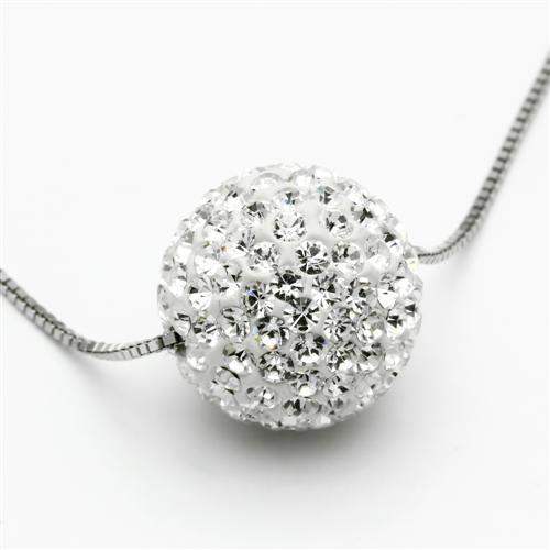 VL061 - Rhodium Brass Chain Pendant with Top Grade Crystal in Clear - Alamode - Flyclothing LLC