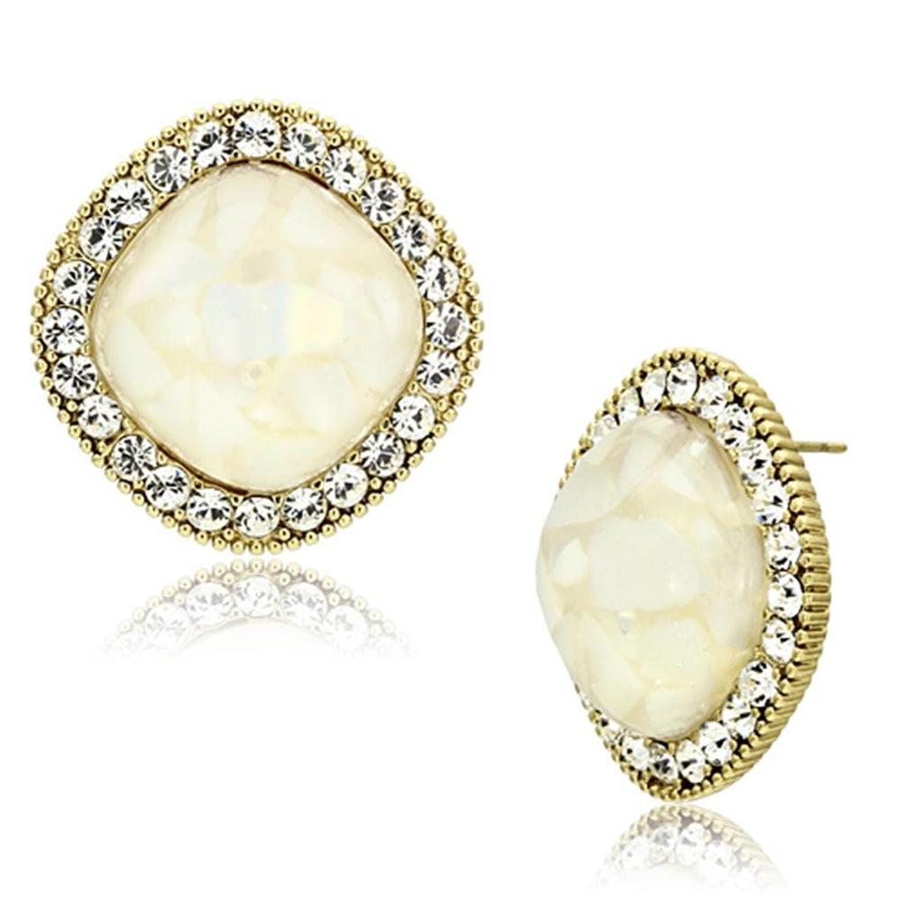 VL067 - IP Gold(Ion Plating) Brass Earrings with Precious Stone Conch in White - Alamode