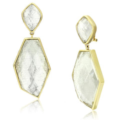 VL075 - IP Gold(Ion Plating) Brass Earrings with Synthetic Synthetic Stone in White