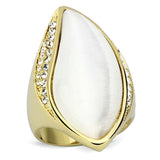 VL082 - IP Gold(Ion Plating) Brass Ring with Synthetic Cat Eye in White - Alamode - Flyclothing LLC