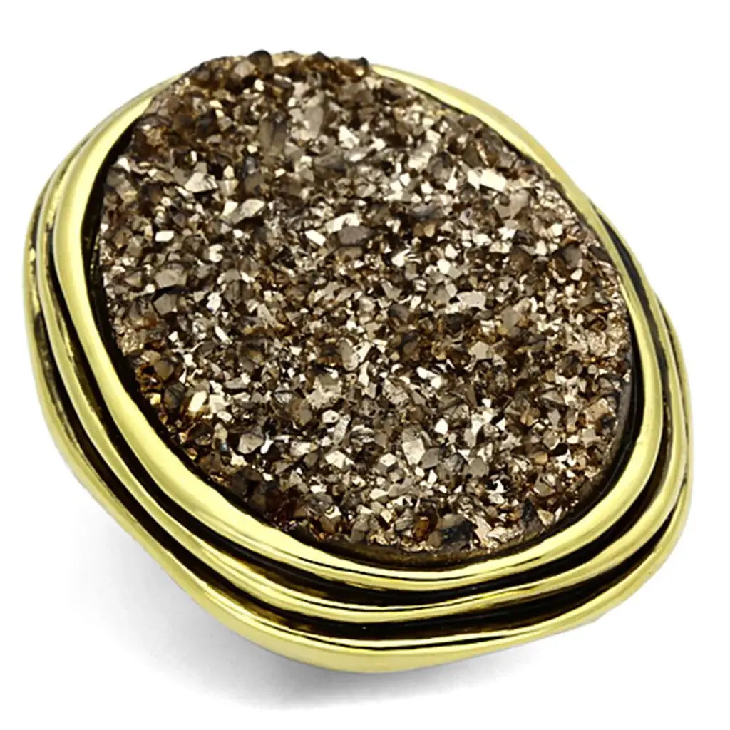 VL085 - IP Gold(Ion Plating) Brass Ring with Synthetic Synthetic Stone in Champagne - Alamode - Flyclothing LLC