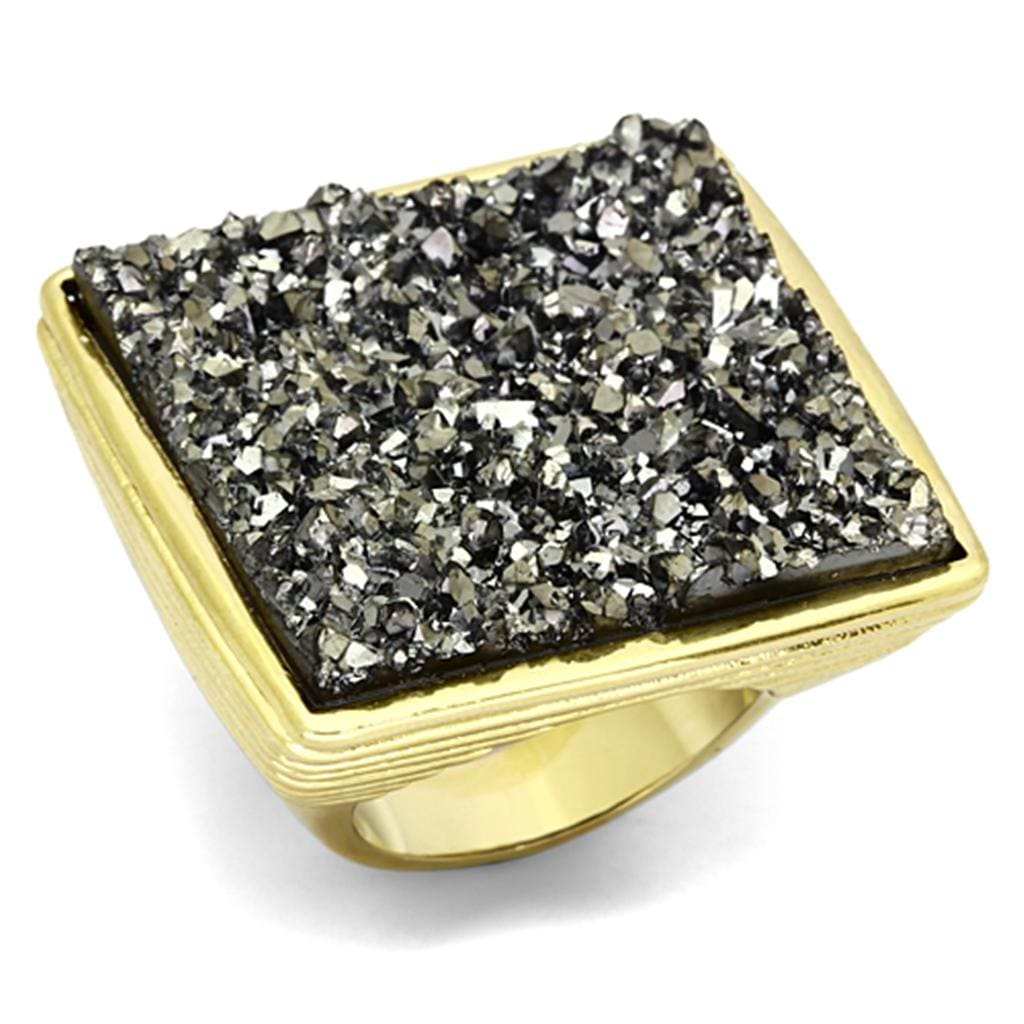 VL088 - IP Gold(Ion Plating) Brass Ring with Synthetic Synthetic Stone in Jet - Alamode - Flyclothing LLC