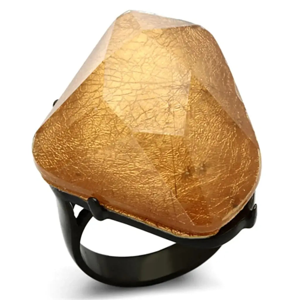 VL097 - IP Black(Ion Plating) Stainless Steel Ring with Synthetic Synthetic Stone in Orange - Alamode - Flyclothing LLC