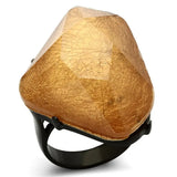VL097 - IP Black(Ion Plating) Stainless Steel Ring with Synthetic Synthetic Stone in Orange - Alamode - Flyclothing LLC