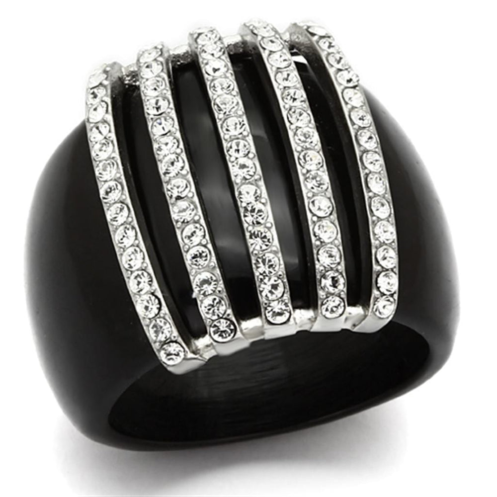 VL099 - High polished (no plating) Stainless Steel Ring with Top Grade Crystal  in Clear - Alamode