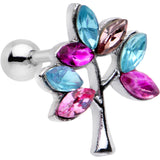 16G 1/4 Pink Blue Gem Joyful Tree Cartilage Tragus Earring - BodyCandy - Flyclothing LLC