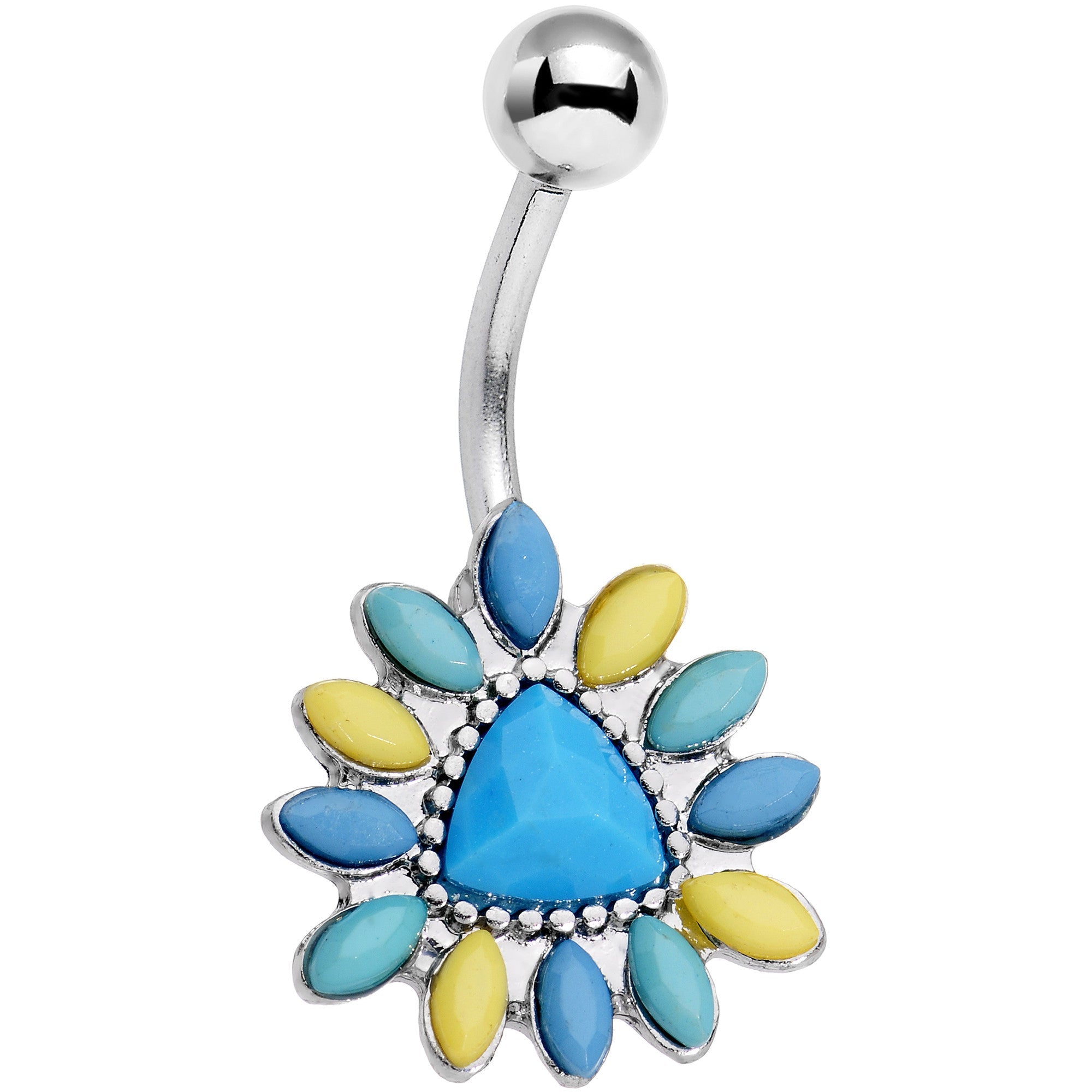 Blue Yellow Gem Art Deco Splash Belly Ring - BodyCandy - Flyclothing LLC