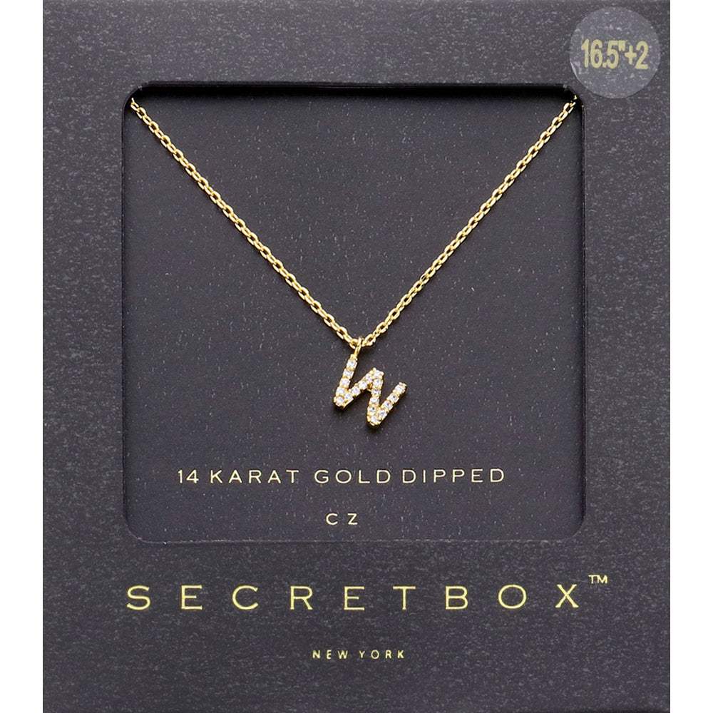 -W- Secret Box 14K Gold Dipped Cubic Zirconia Initial Monogram Pendant Necklace - Madeline Love - Flyclothing LLC