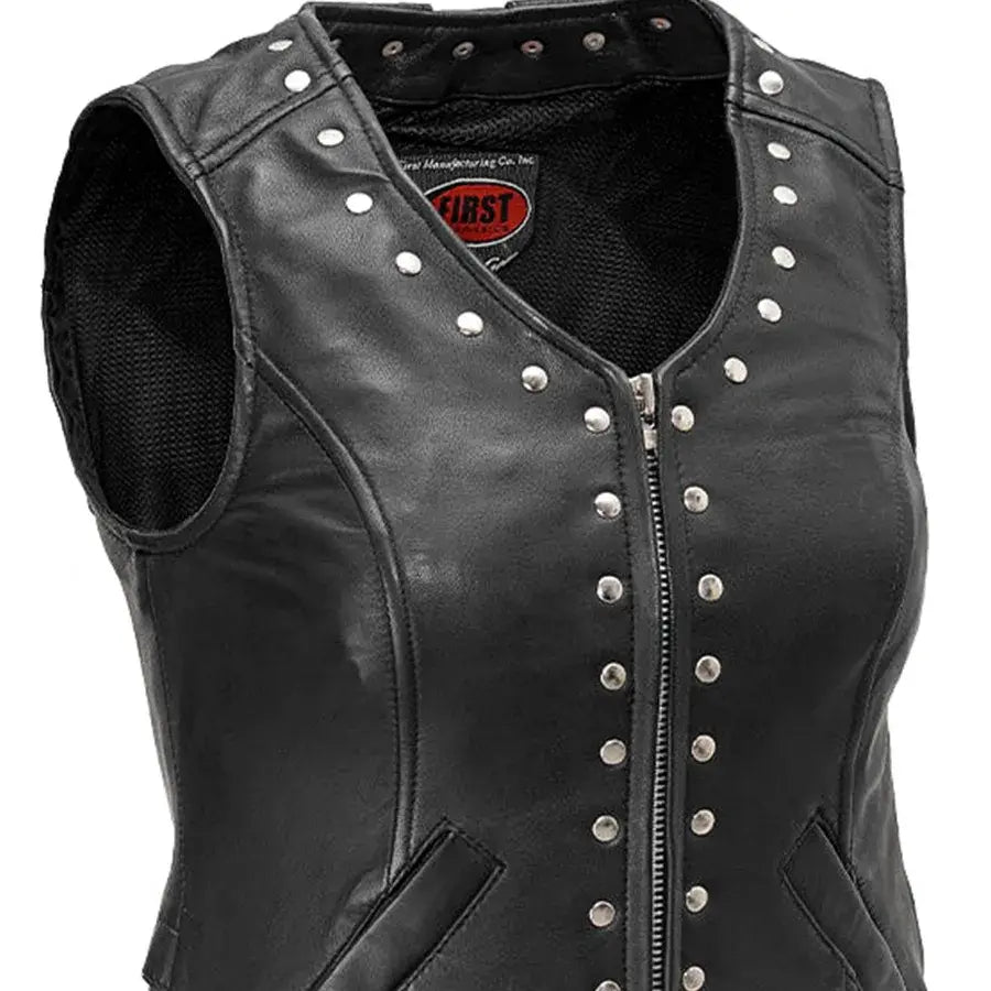 Empress Women's Motorcycle Leather Vest - First Manufacturing Company - Flyclothing LLC