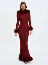 Mellie Burgundy Regular-Length Rhinestone Mesh Low Back Mermaid Gown - Miss Circle - Flyclothing LLC