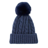 Warm Chunky Cable Knit Beanie Pom Pom Hat Beanie Winter Hat - Madeline Love - Flyclothing LLC