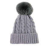 Warm Chunky Cable Knit Beanie Pom Pom Hat Beanie Winter Hat - Madeline Love - Flyclothing LLC