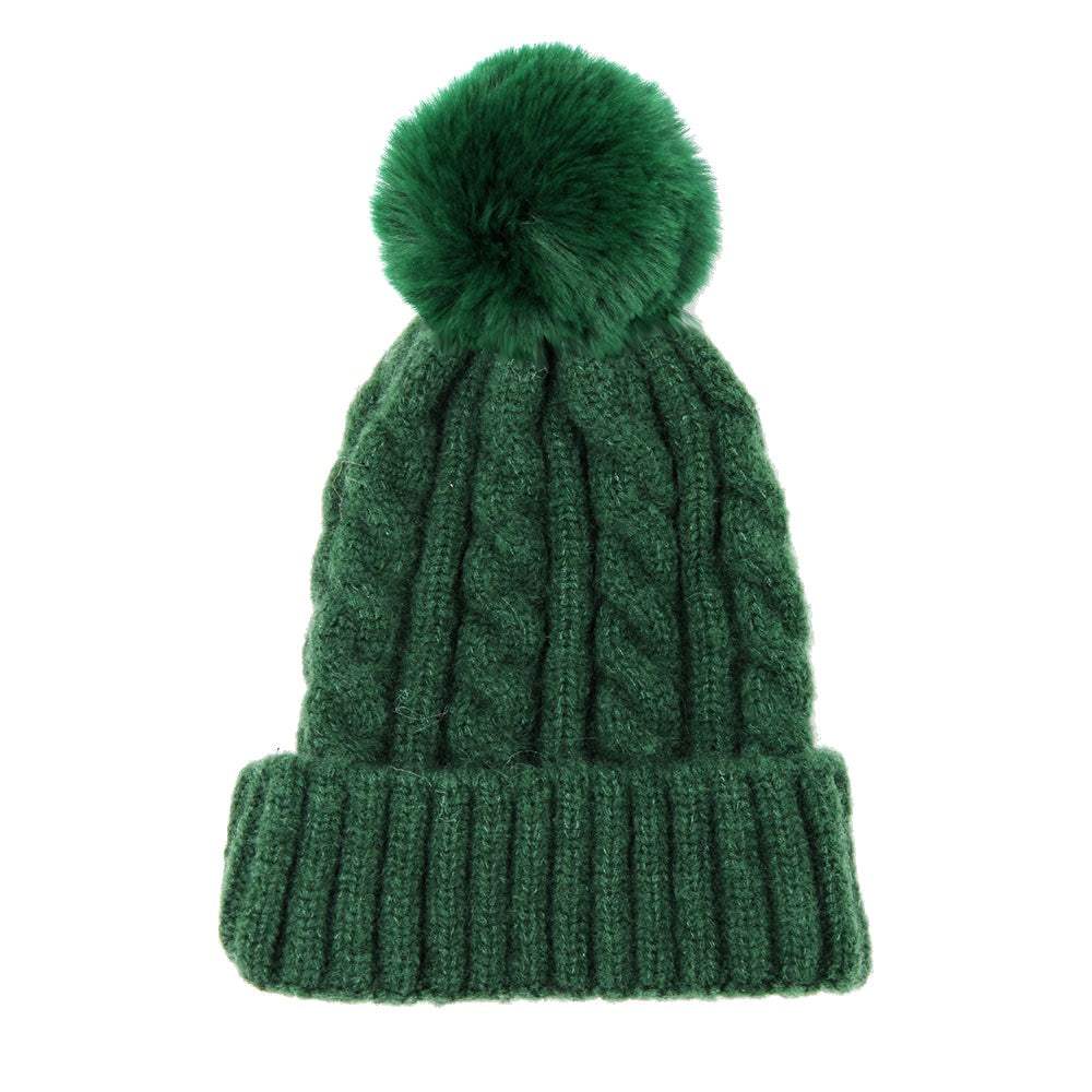 Warm Chunky Cable Knit Beanie Pom Pom Hat Beanie Winter Hat - Madeline Love - Flyclothing LLC