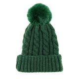 Warm Chunky Cable Knit Beanie Pom Pom Hat Beanie Winter Hat - Madeline Love - Flyclothing LLC