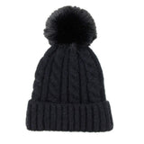 Warm Chunky Cable Knit Beanie Pom Pom Hat Beanie Winter Hat - Madeline Love - Flyclothing LLC