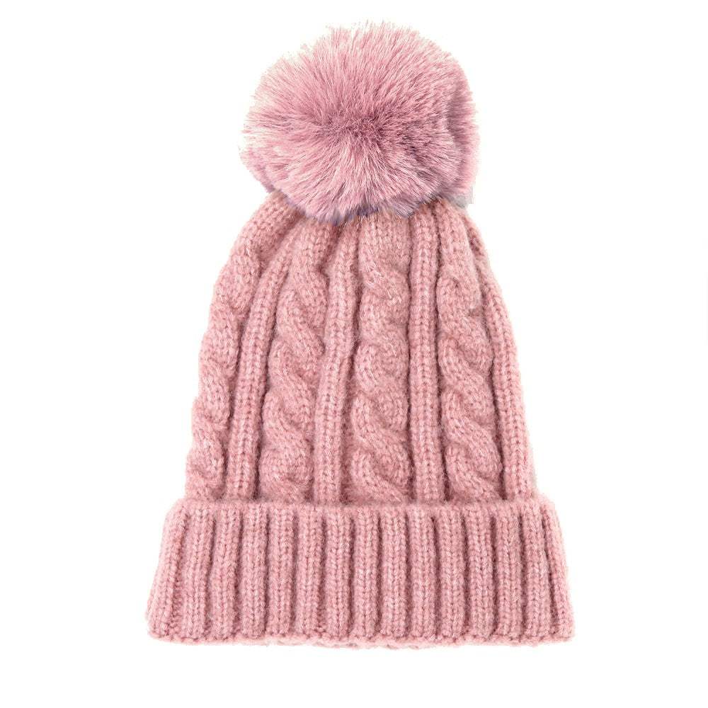 Warm Chunky Cable Knit Beanie Pom Pom Hat Beanie Winter Hat - Madeline Love - Flyclothing LLC
