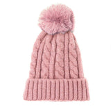 Warm Chunky Cable Knit Beanie Pom Pom Hat Beanie Winter Hat - Madeline Love - Flyclothing LLC