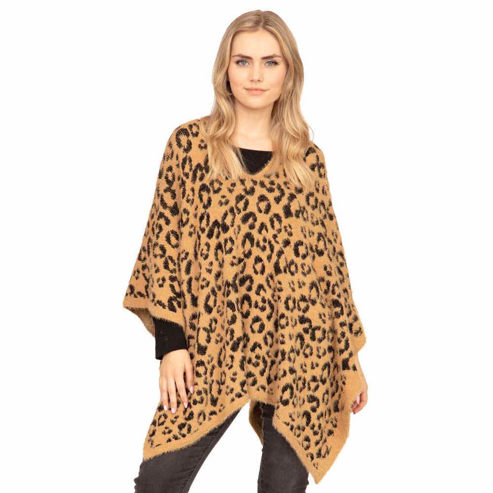 Warm Cozy Leopard Printed Poncho Animal Pattern Poncho - Madeline Love - Flyclothing LLC