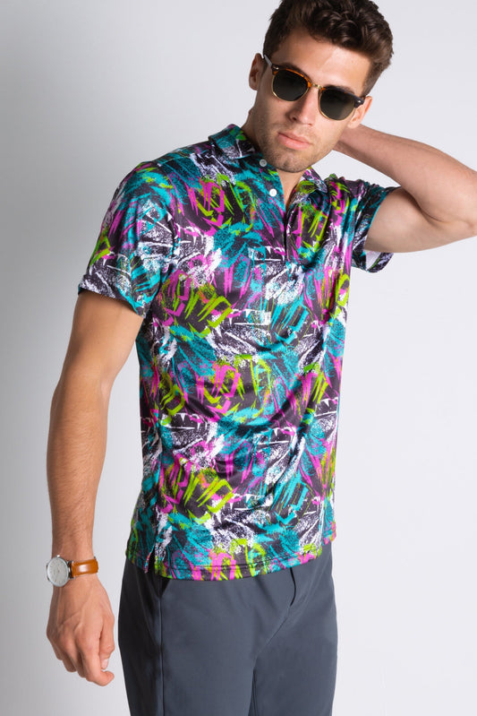 The Warm Up | Black and Neon Men’s Polo - Shinesty