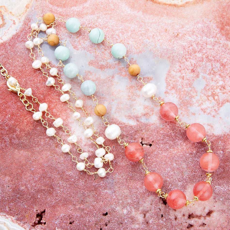 Watermelon Kiss Mint Jasper Golden Long Necklace - Barse Jewelry - Flyclothing LLC