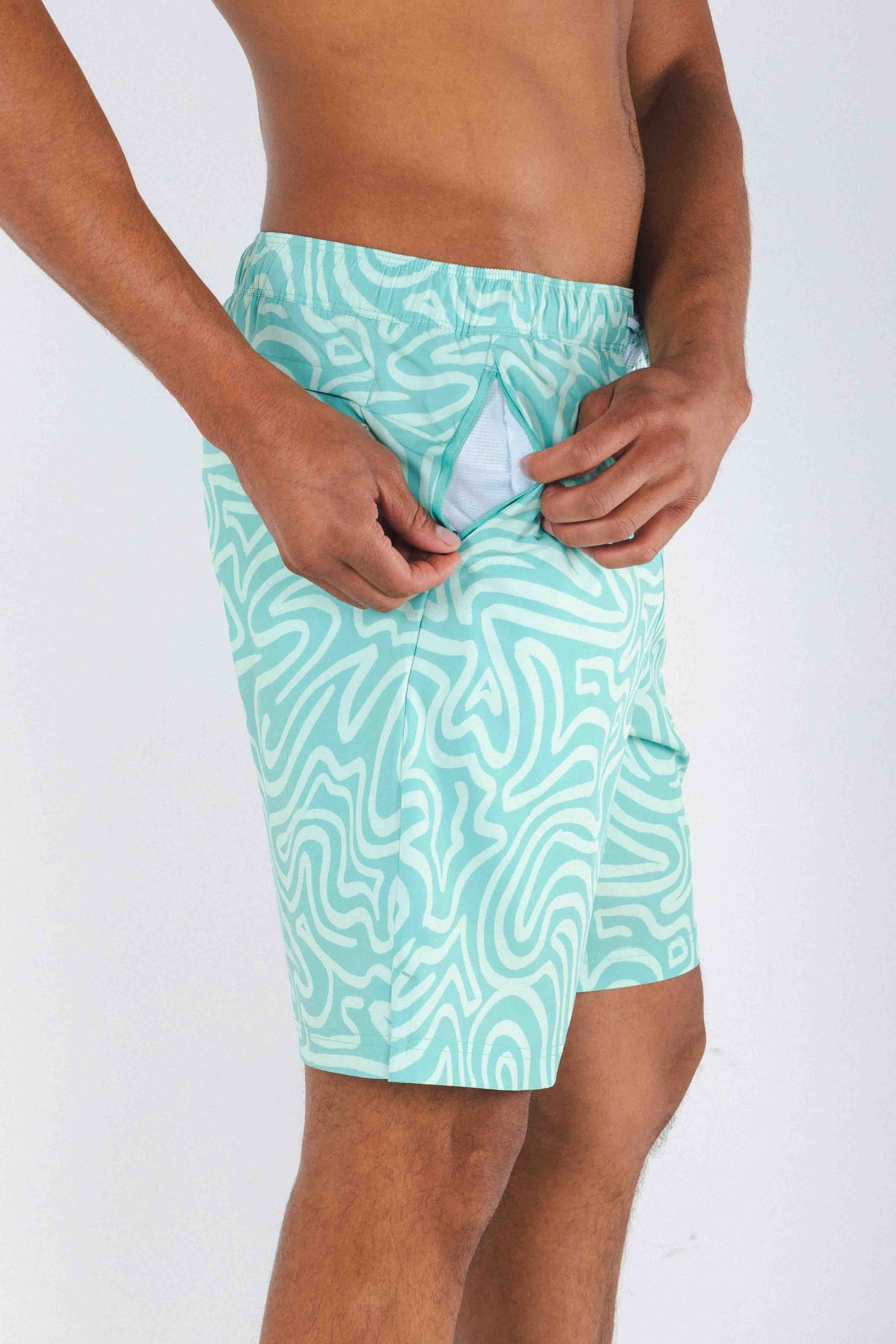 The Water Park | Neon Abstract Line Ball Hammock® Pouch 8" Swim Trunks - Shinesty - Flyclothing LLC