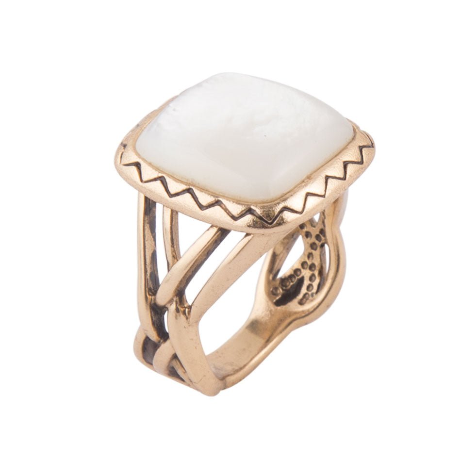 Wave of White Mother of Pearl Golden Ring - Barse Jewelry