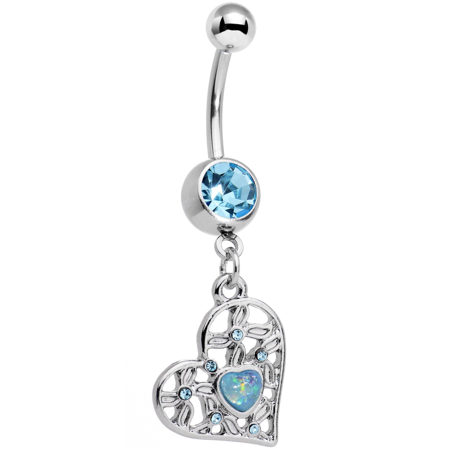 Blue Faux Opal Aqua Gem Sea Heart Dangle Belly Ring - BodyCandy - Flyclothing LLC