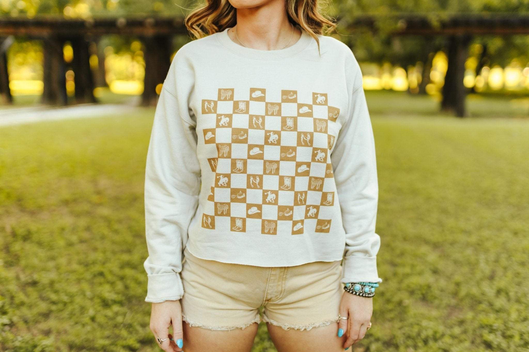Western Checkers Raw Crop Graphic - Wild Junkie - Flyclothing LLC