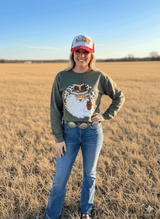 Western Santa Sequin Patch Sweatshirt - Wild Junkie - Flyclothing LLC