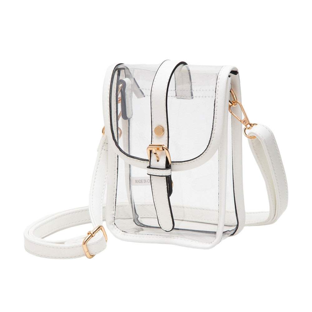 Faux Leather Belt Buckle Pointed Transparent Crossbody Bag - Madeline Love - Flyclothing LLC