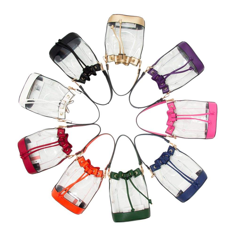 Solid Faux Leather Transparent Bucket Bag - Madeline Love - Flyclothing LLC