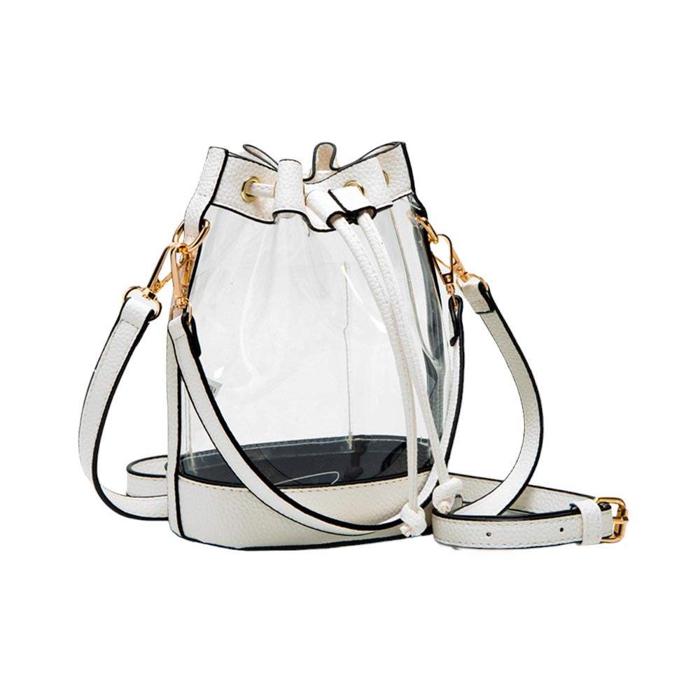 Solid Faux Leather Transparent Bucket Bag - Madeline Love - Flyclothing LLC