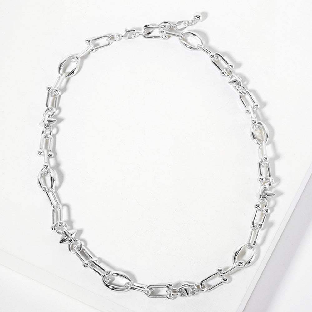 White Gold Dipped Abstract Industrial Chain Necklace - Madeline Love - Flyclothing LLC