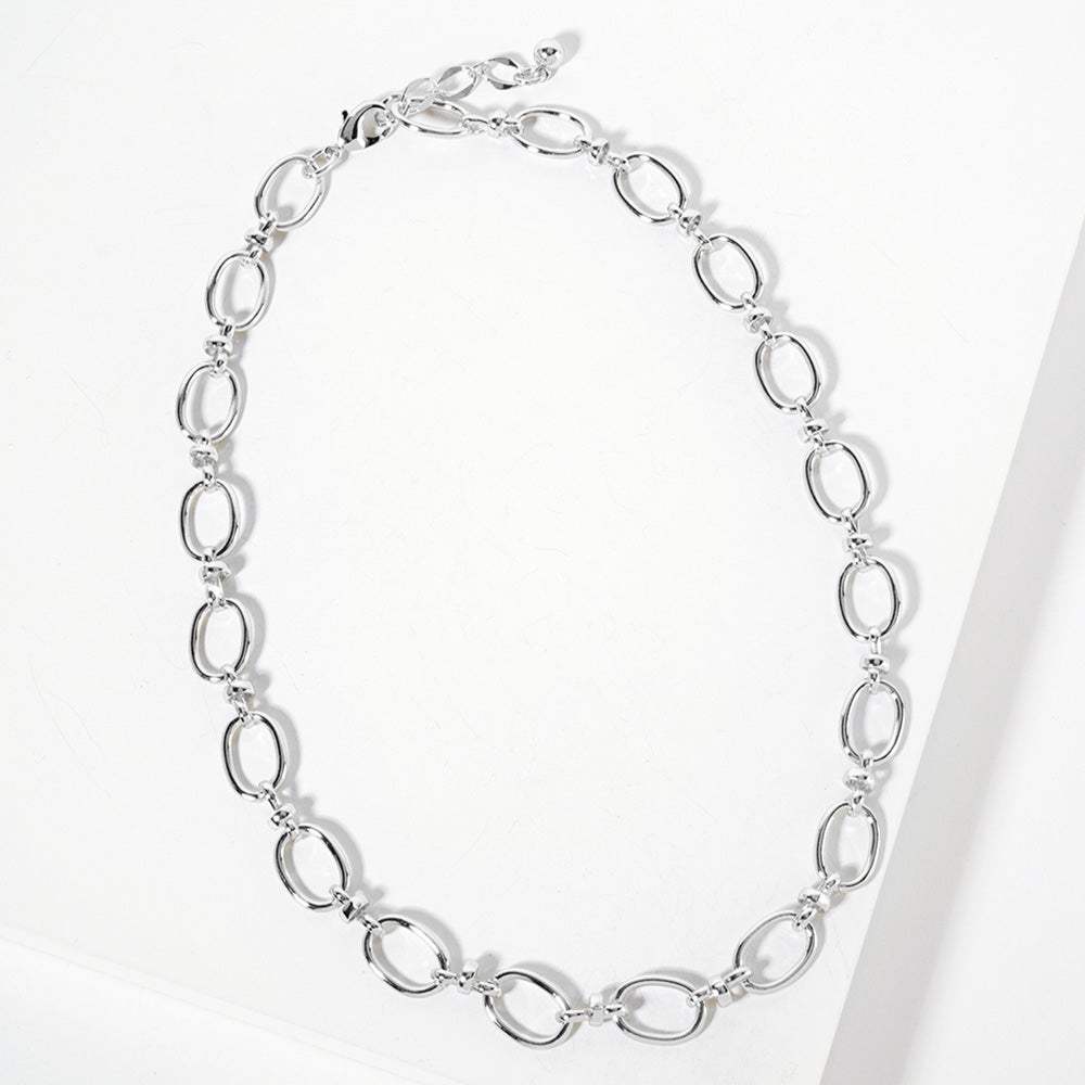 White Gold Dipped Oval Link Chain Necklace - Madeline Love - Flyclothing LLC