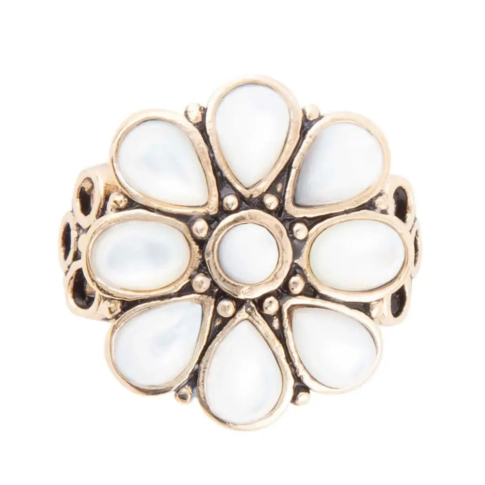 White Hibiscus Mother of Pearl and Golden Ring - Barse Jewelry - Flyclothing LLC