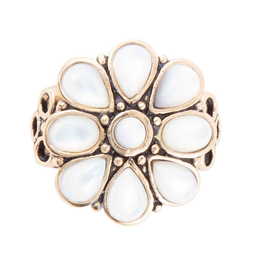 White Hibiscus Mother of Pearl and Golden Ring - Barse Jewelry - Flyclothing LLC