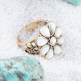 White Hibiscus Mother of Pearl and Golden Ring - Barse Jewelry - Flyclothing LLC