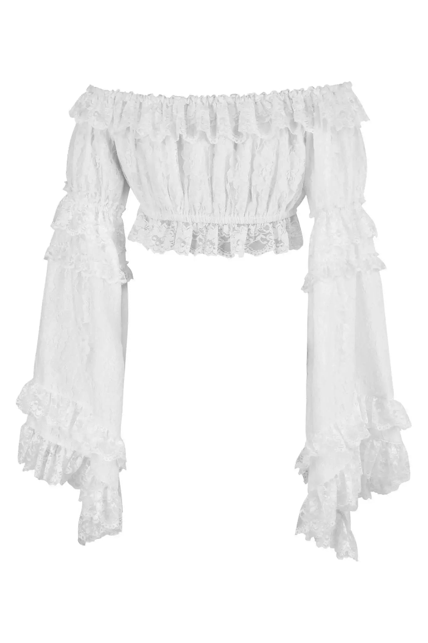 Daisy Corsets White Lace Smocked Flare Sleeve Peasant Top - Daisy Corsets - Flyclothing LLC