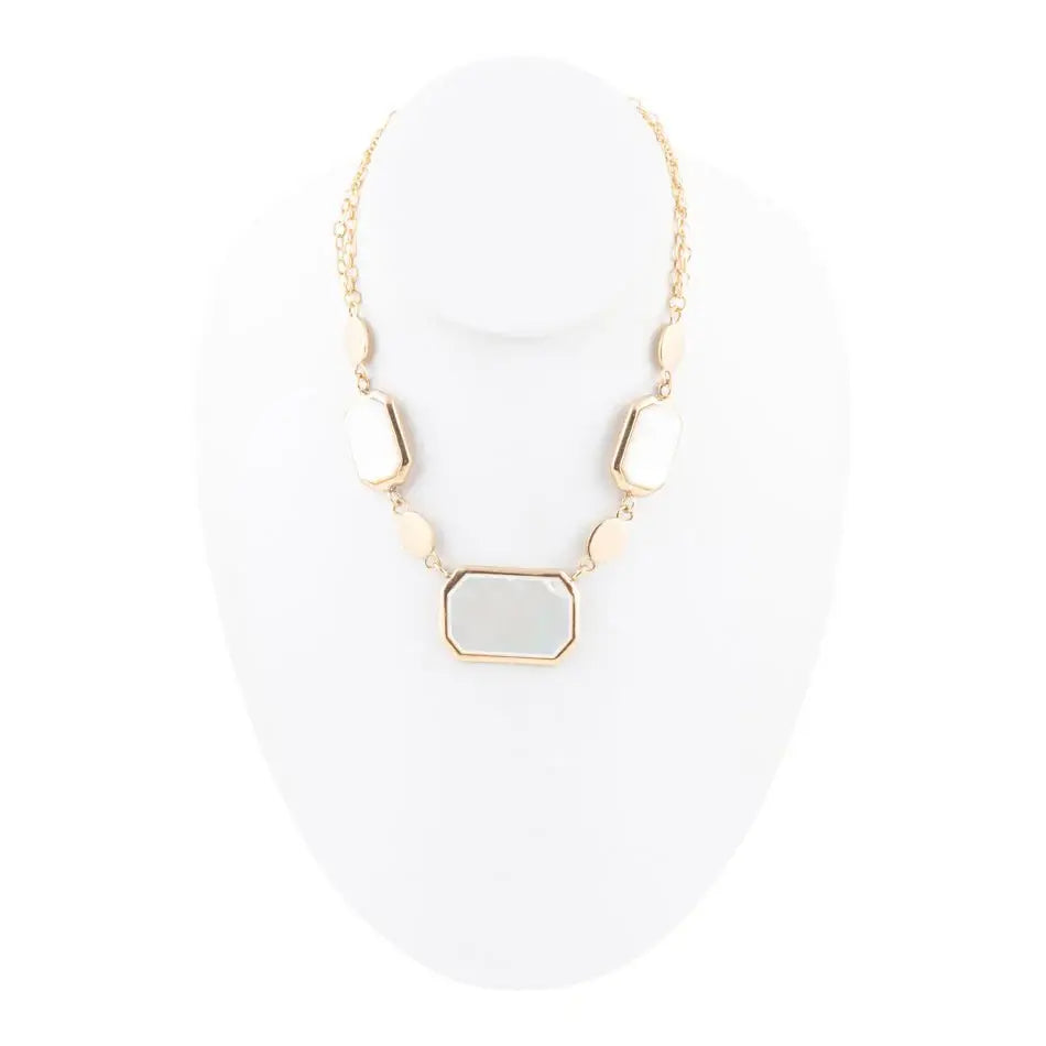White Mother of Pearl and Golden Bronze Statement Necklace - Barse Jewelry - Flyclothing LLC