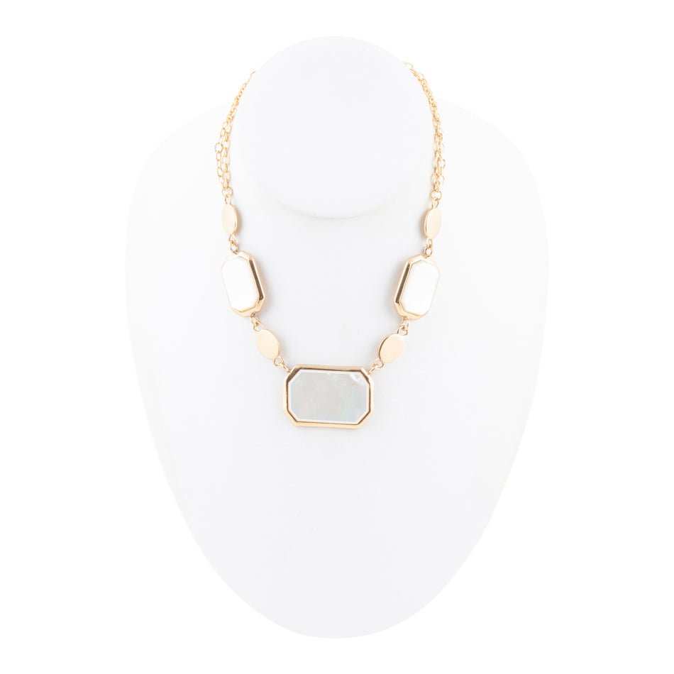 White Mother of Pearl and Golden Bronze Statement Necklace - Barse Jewelry - Flyclothing LLC